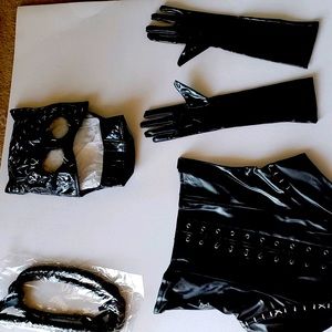 New 5 piece Black, vinyl cat woman suit, Halloween or Cosplay